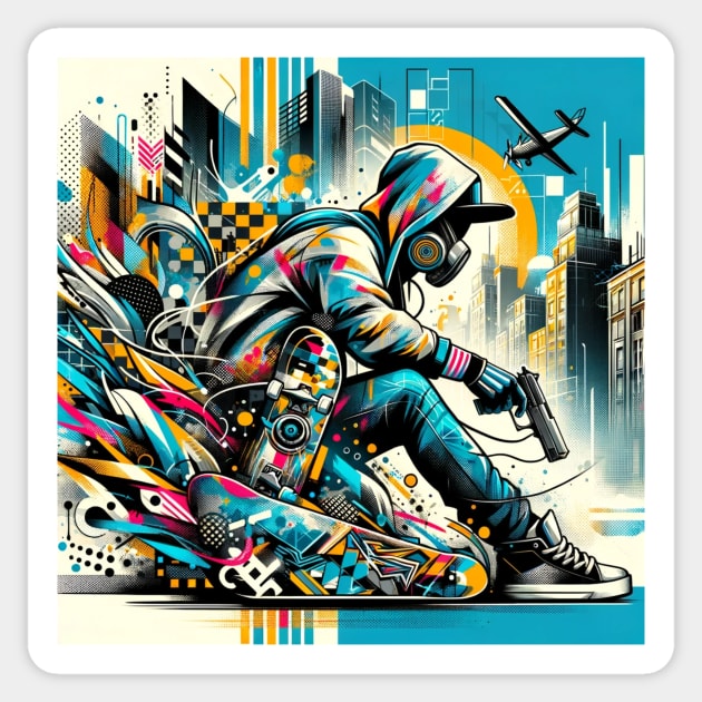 Urban Pulse: The Skater's Symphony Sticker by heartyARTworks